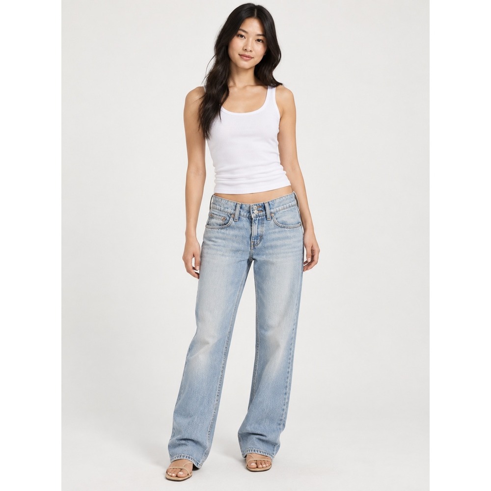 Levis Superlow Straight Leg Jeans Light Wash Blue Double Button A7498-0007 24x32